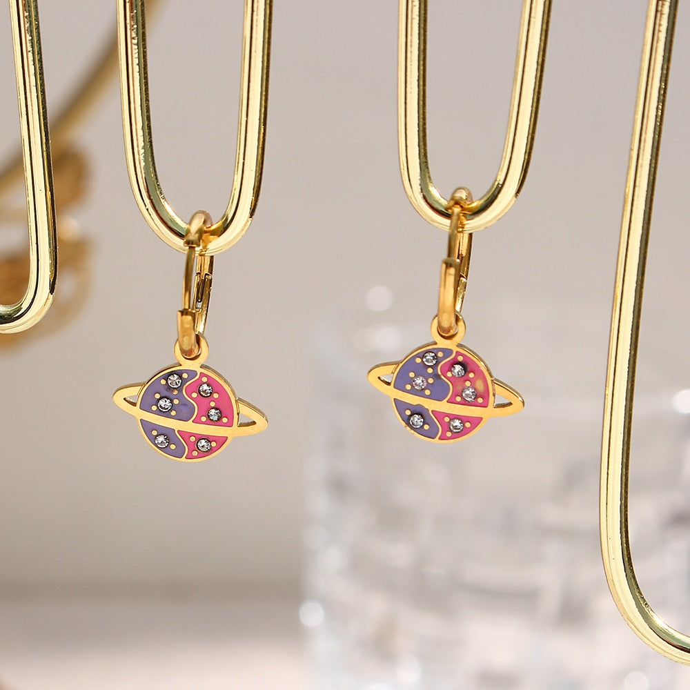 Planetary Ring Enamel Pendant Necklace