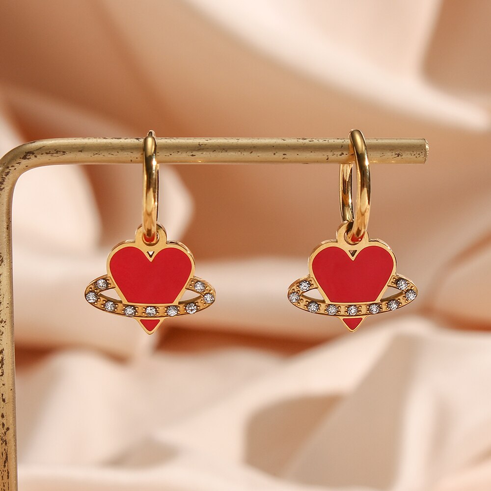 Studded Red Heart Jewellery Set
