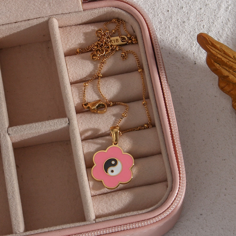 Powder Pink Enamel Charm Necklace