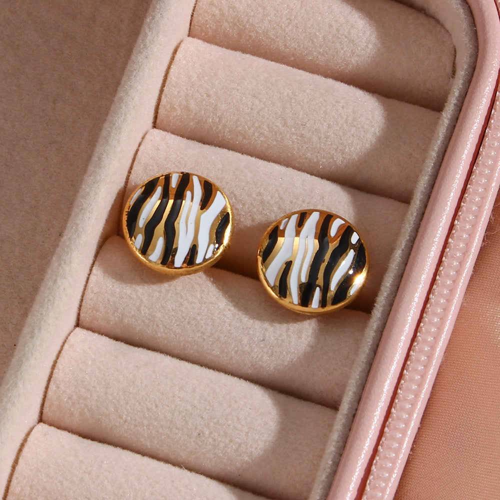 Polished Zebra Print Stud Earrings