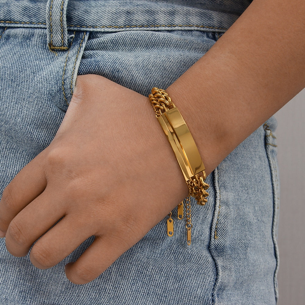 Plate Bar Cuban Chain Bracelet