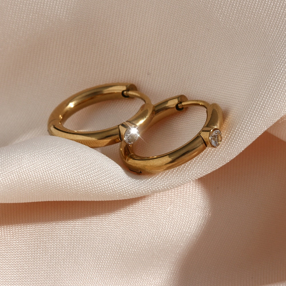 Classic Stone Setting Hoop Earrings