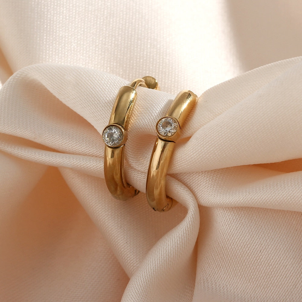Classic Stone Setting Hoop Earrings