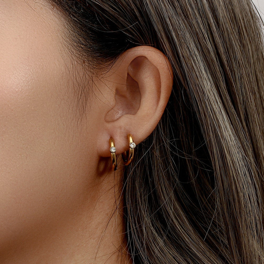 Classic Stone Setting Hoop Earrings