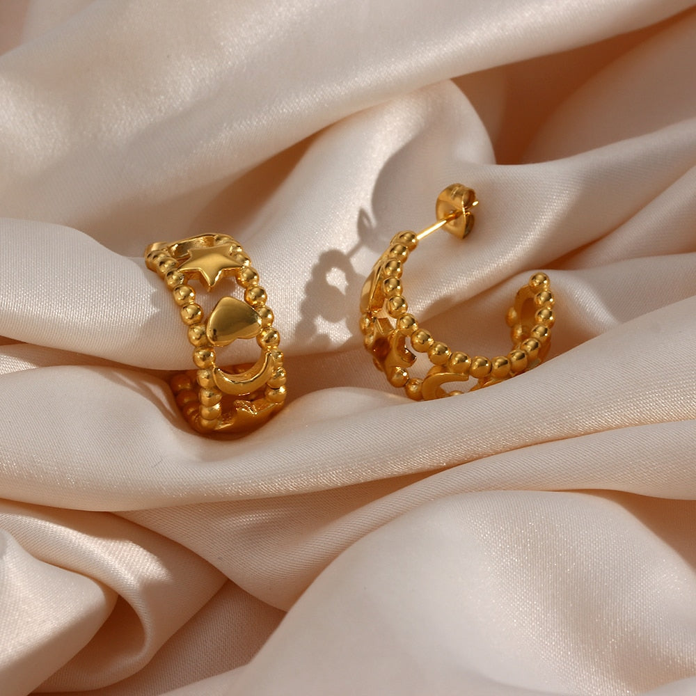 Moon Star Heart Hoop Earrings