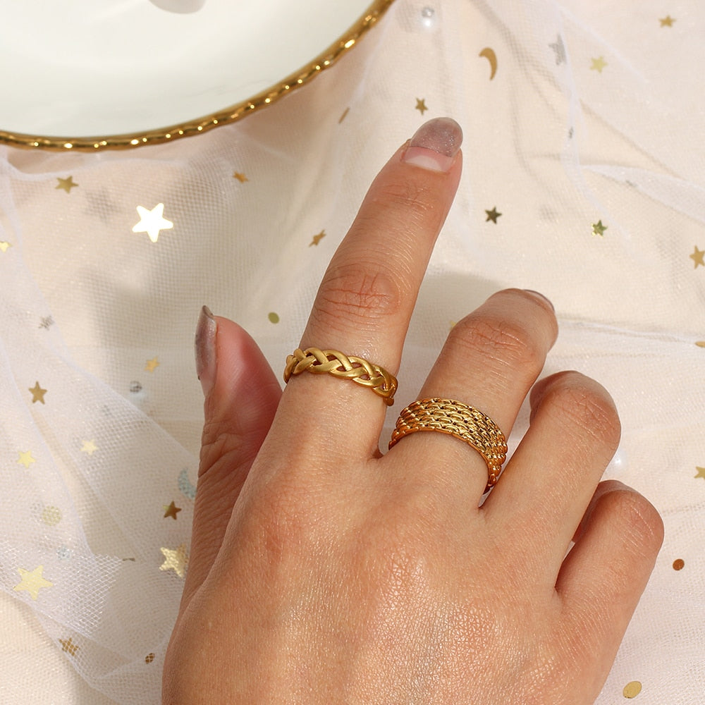 Woven Pattern Adjustable Gold Ring