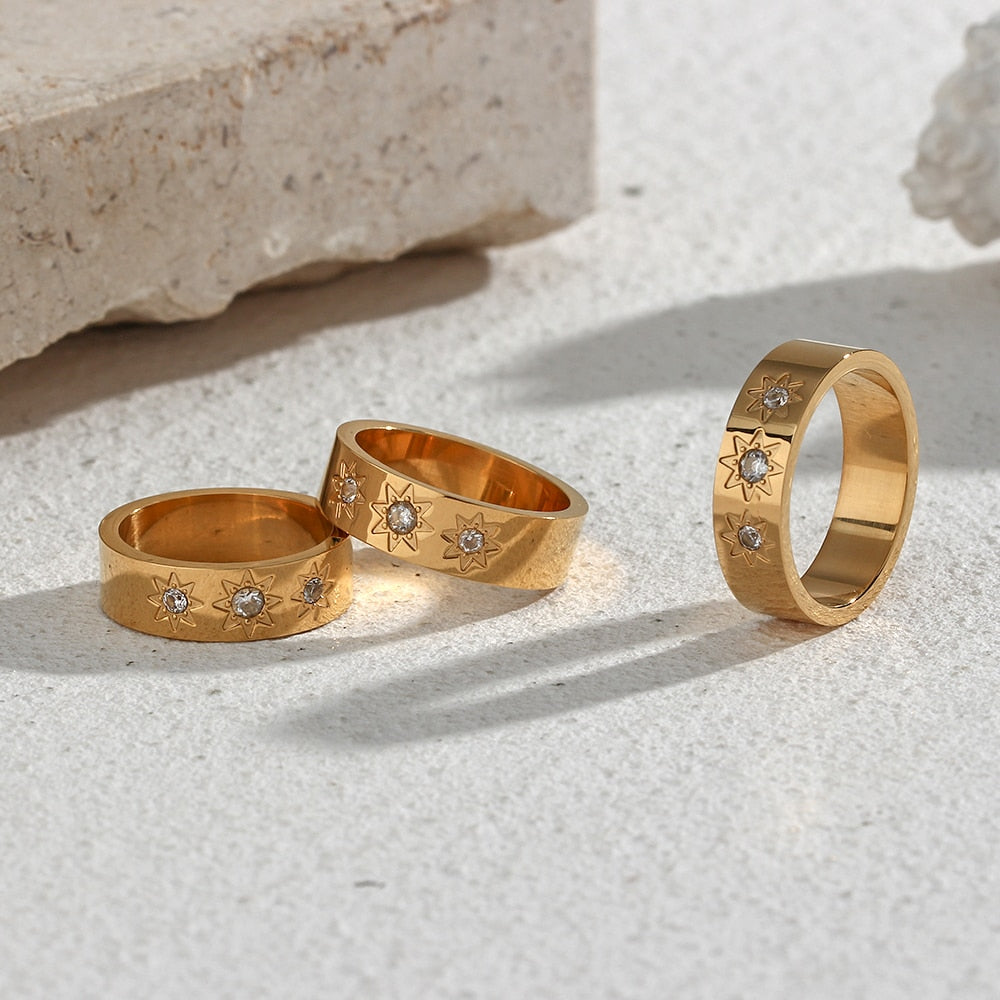 Three Star Zircon Studded Ring