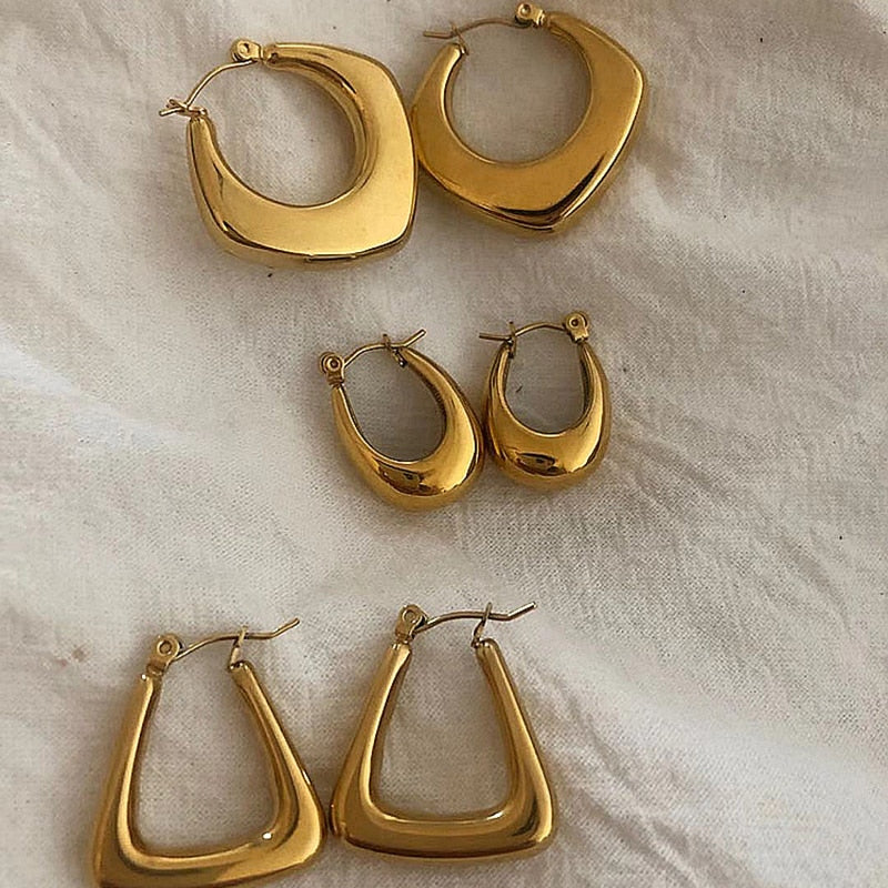 Polished Geometric Oval Earrings