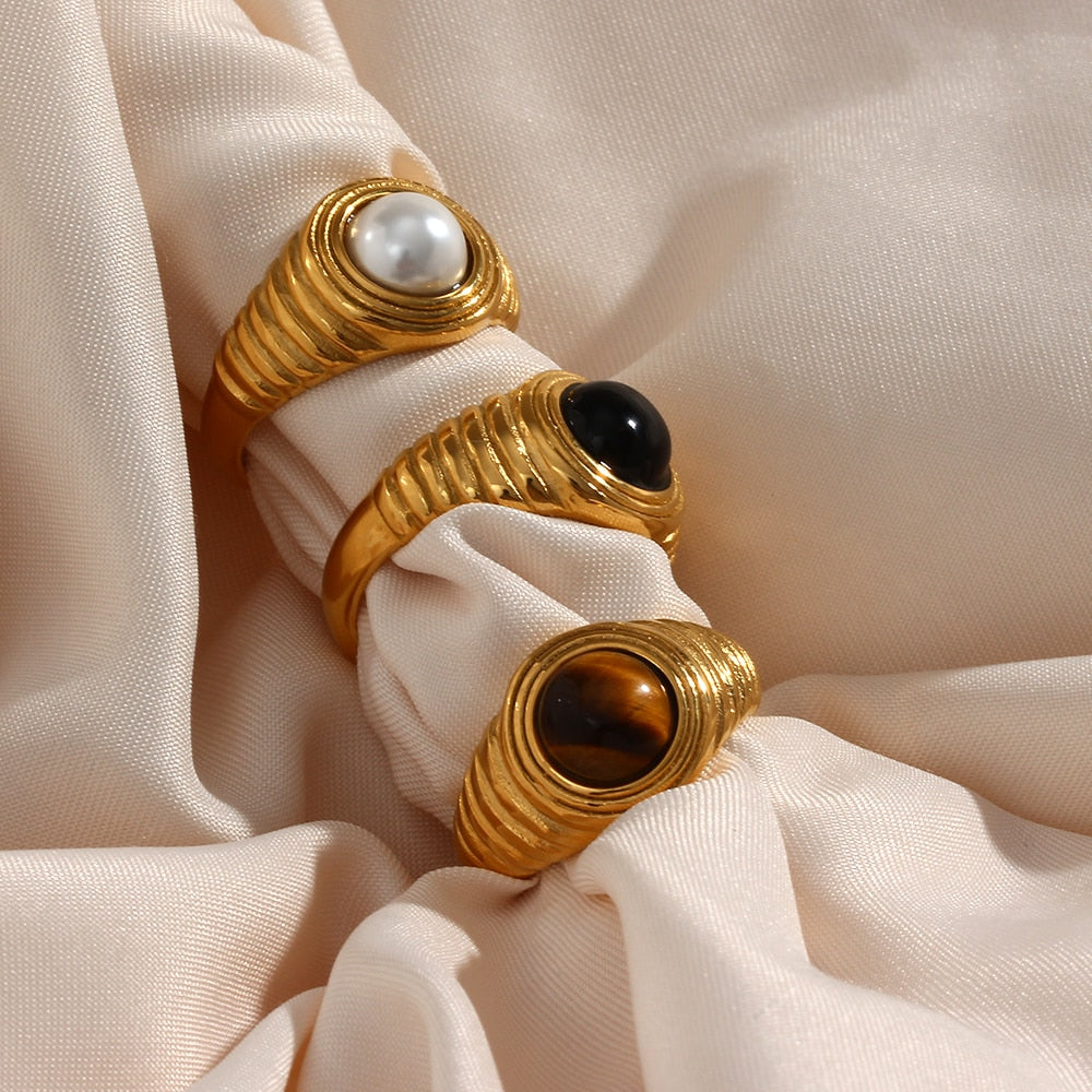 Dome Texture Gemstone Ring