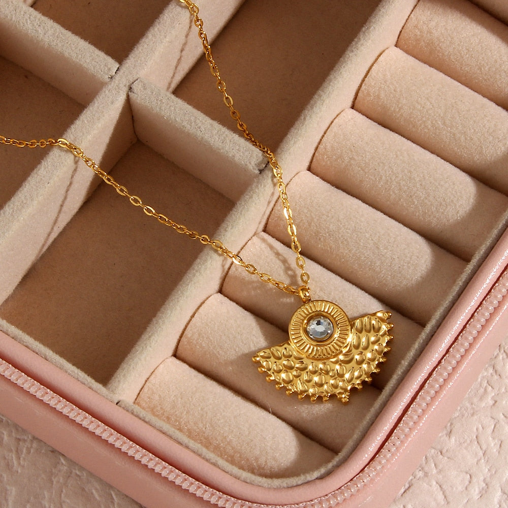 Studded Fan Gold Necklace
