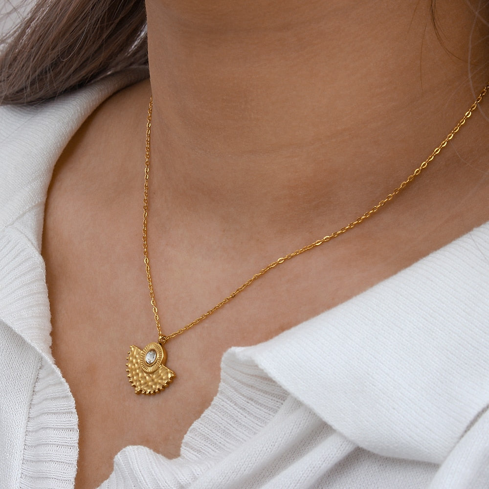 Studded Fan Gold Necklace