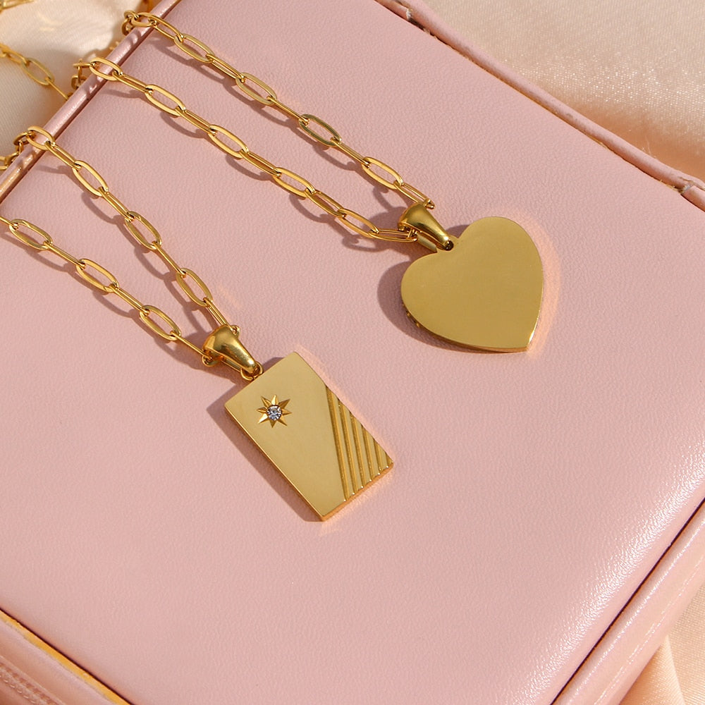 Studded Shape Lined Pendant Necklace