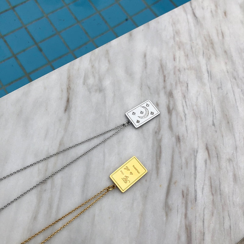 Nightsky Engraved Square Pendant Necklace