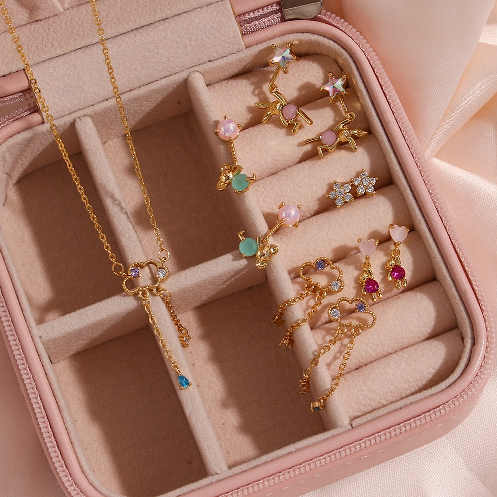 Dainty Tassel Dangle Gold Earrings