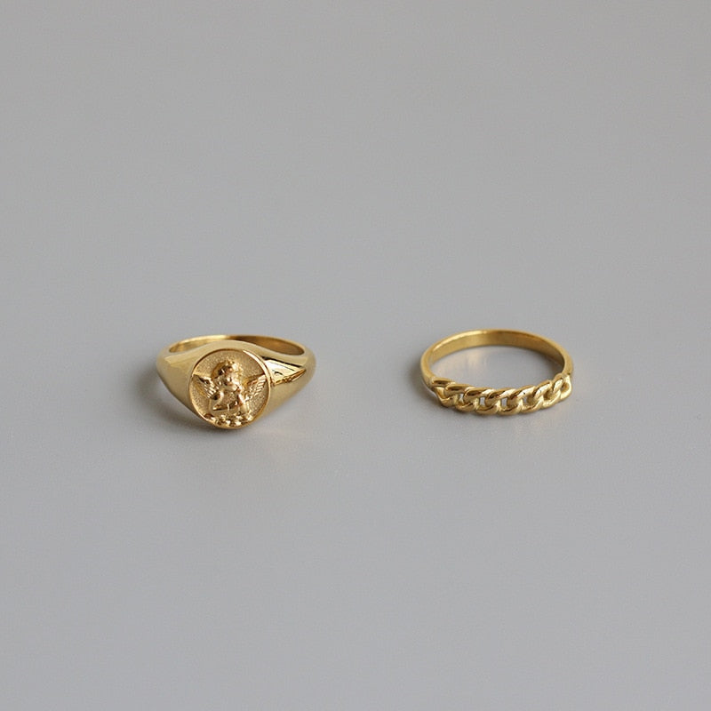 Angel Wings Signet Gold Ring