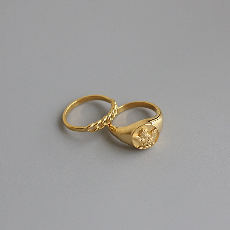 Angel Wings Signet Gold Ring