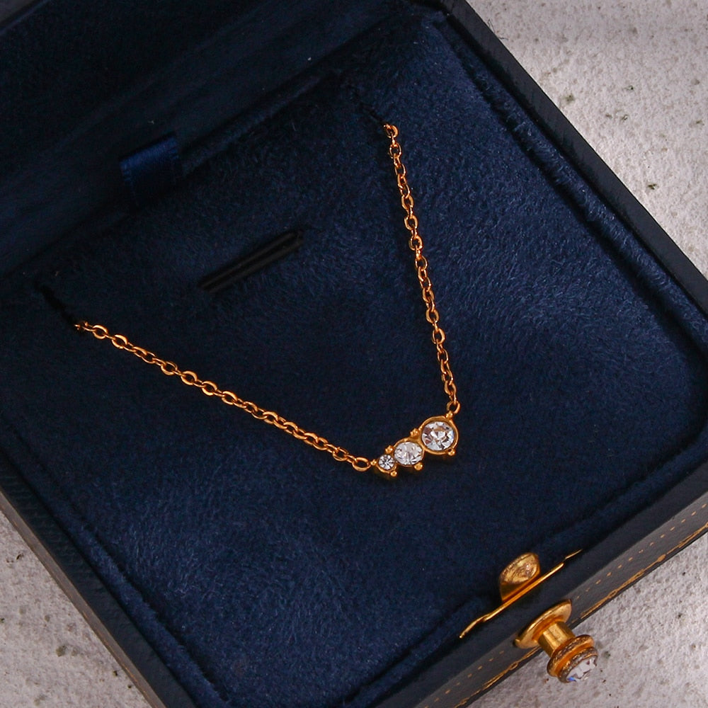 Triple Zircon Pendant Gold Necklace