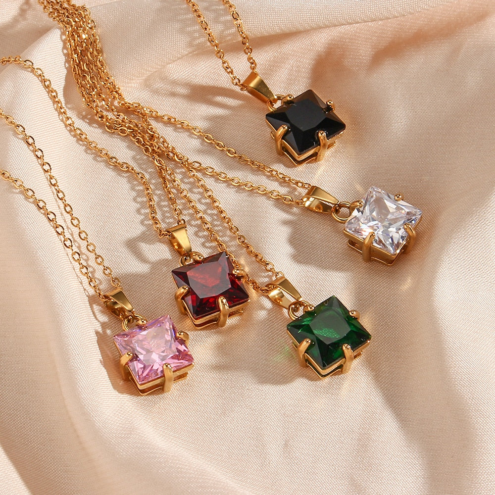 CZ Prong Setting Gem Necklace