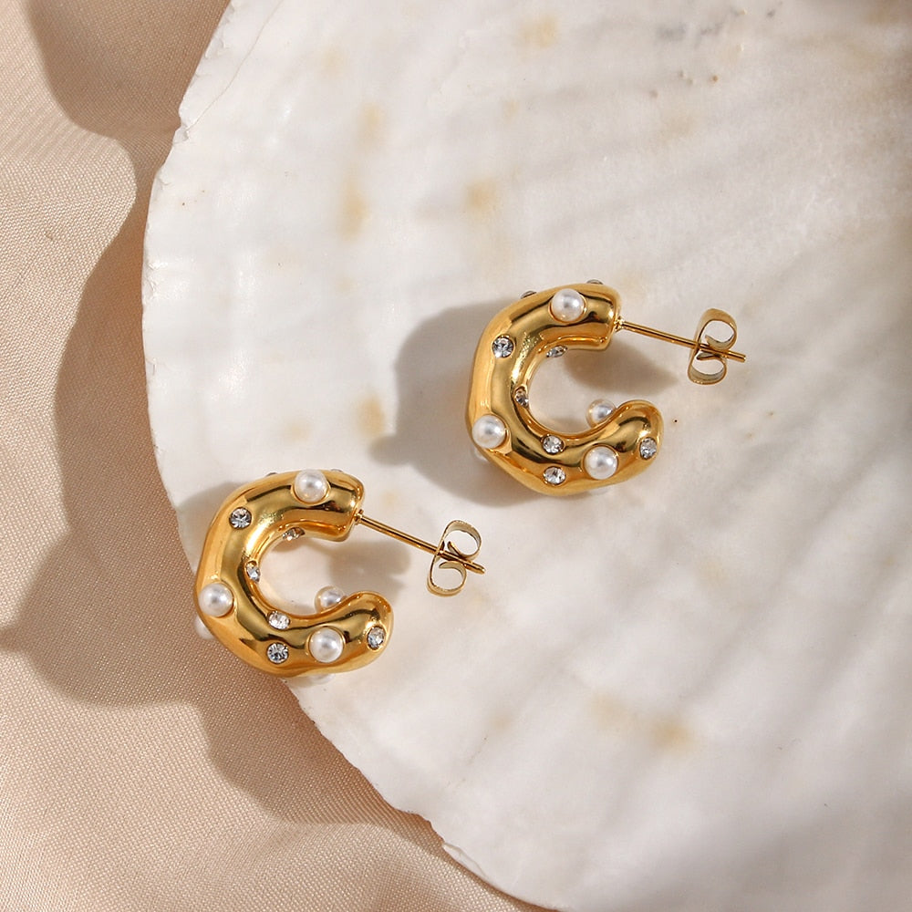 Pearl Studdded Dome Earrings