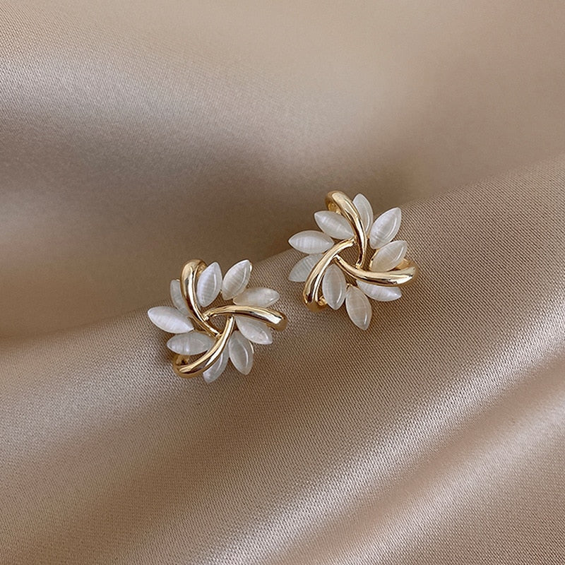 Opal Petal Silver Earrings