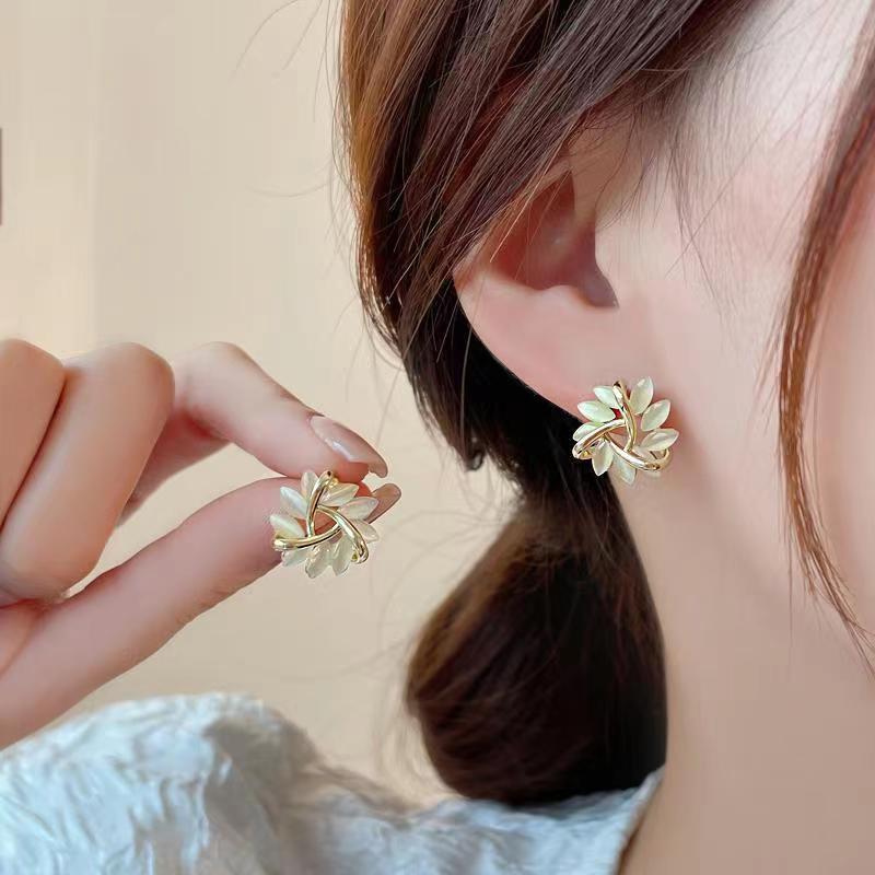Opal Petal Silver Earrings