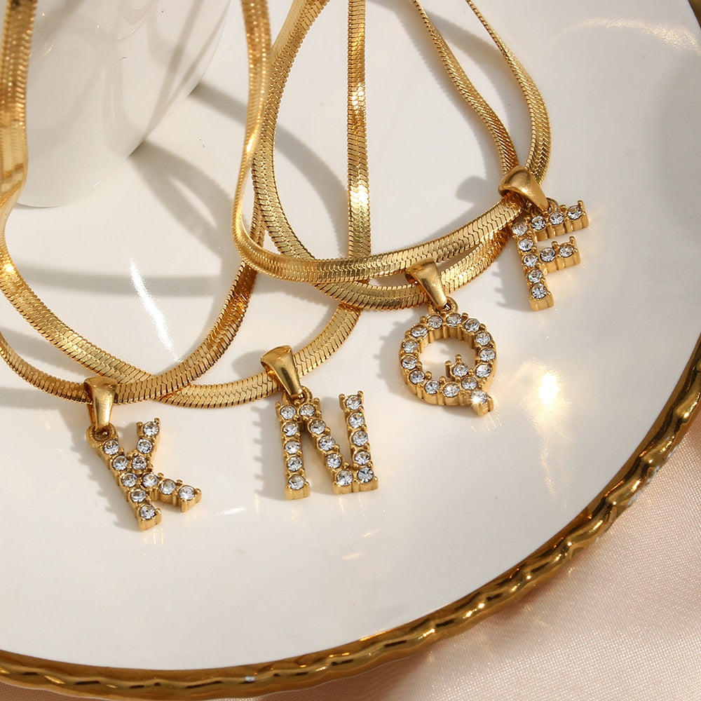 Studded Alphabet Charm Necklace