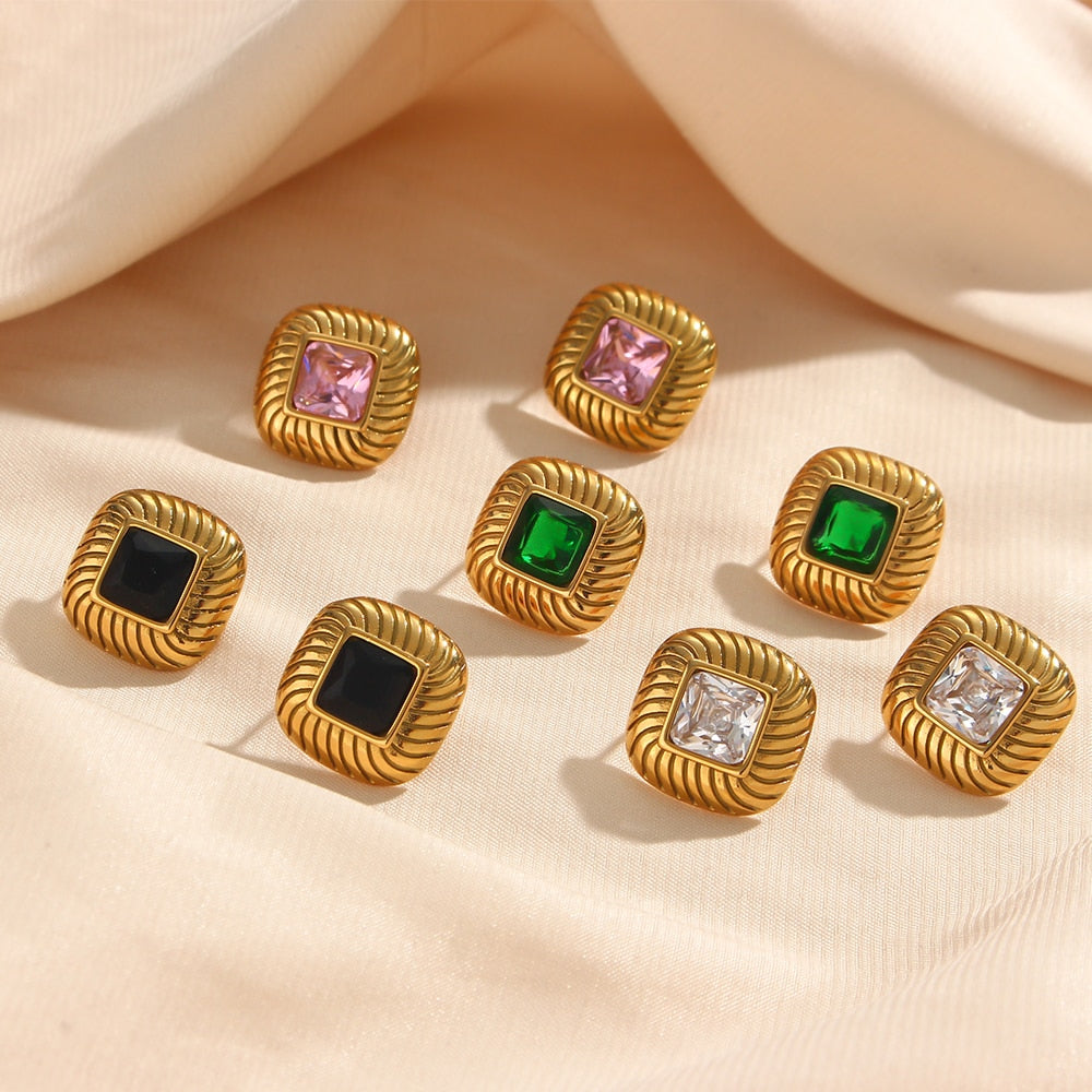 Pattern Wrap Square Stud Earrings