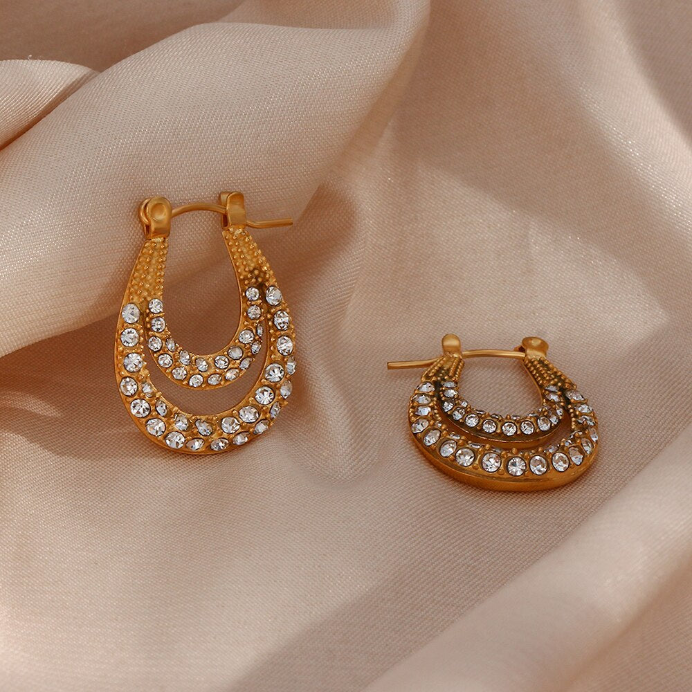 Dual Layer Waterdrop Studded Earrings