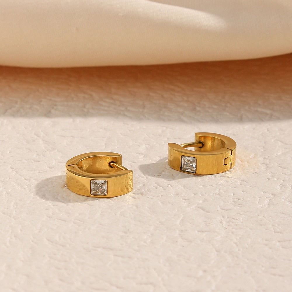 Zirconia Studded Gold Hoop Earrings