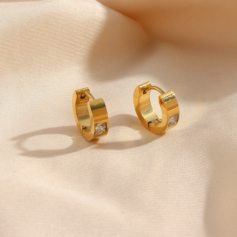 Zirconia Studded Gold Hoop Earrings
