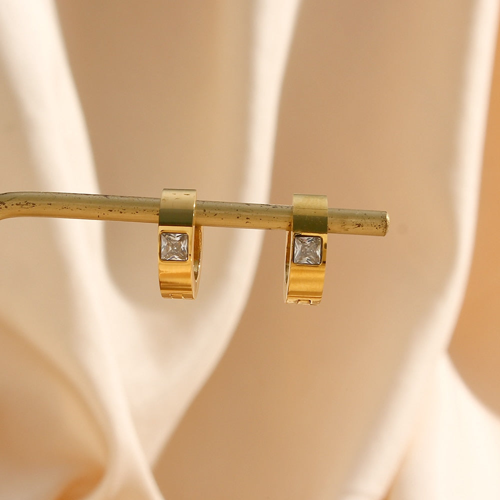Zirconia Studded Gold Hoop Earrings