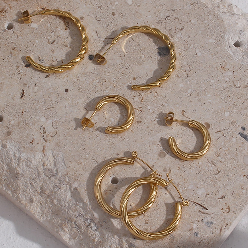 Twisted Gold Huggie Earrings