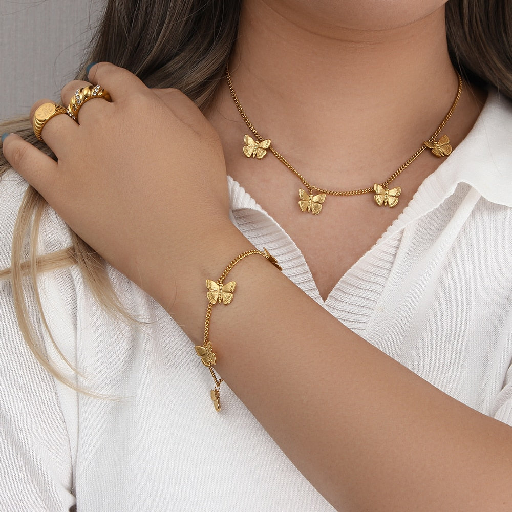 Butterfly Decorated Chain Jewellery Set
