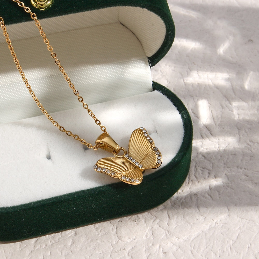 Studded Intricate Butterfly Charm Necklace