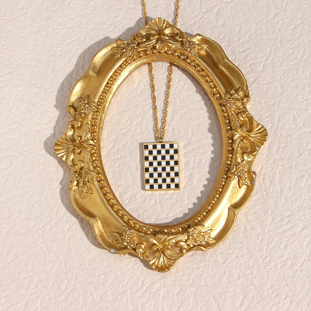 Bold Checkers Rectangle Pendant Necklace