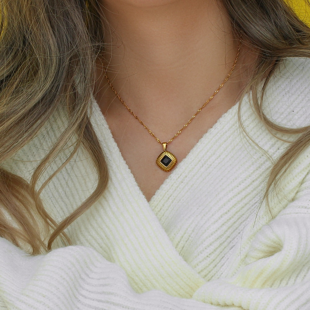 Oblique Pattern CZ Pendant Necklace