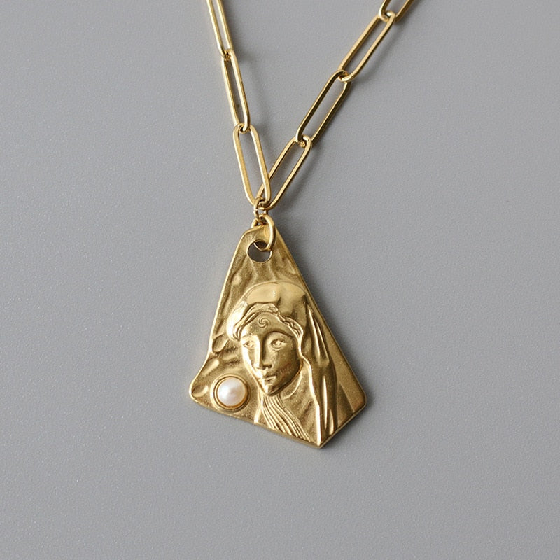 Asymmetrical Pendant Gold Embossed Necklace
