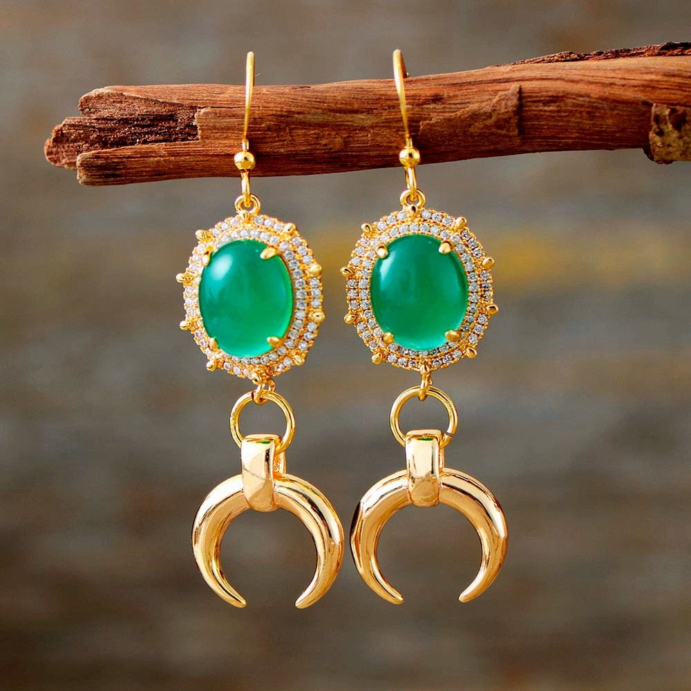 Emerald Quarter Moon Drop Earrings