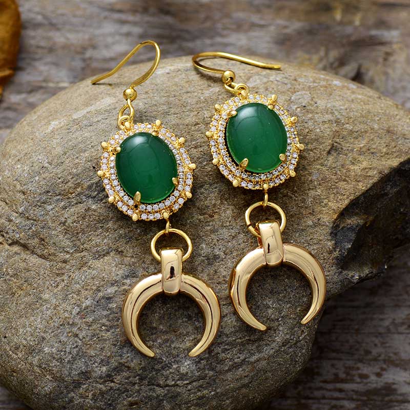 Emerald Quarter Moon Drop Earrings