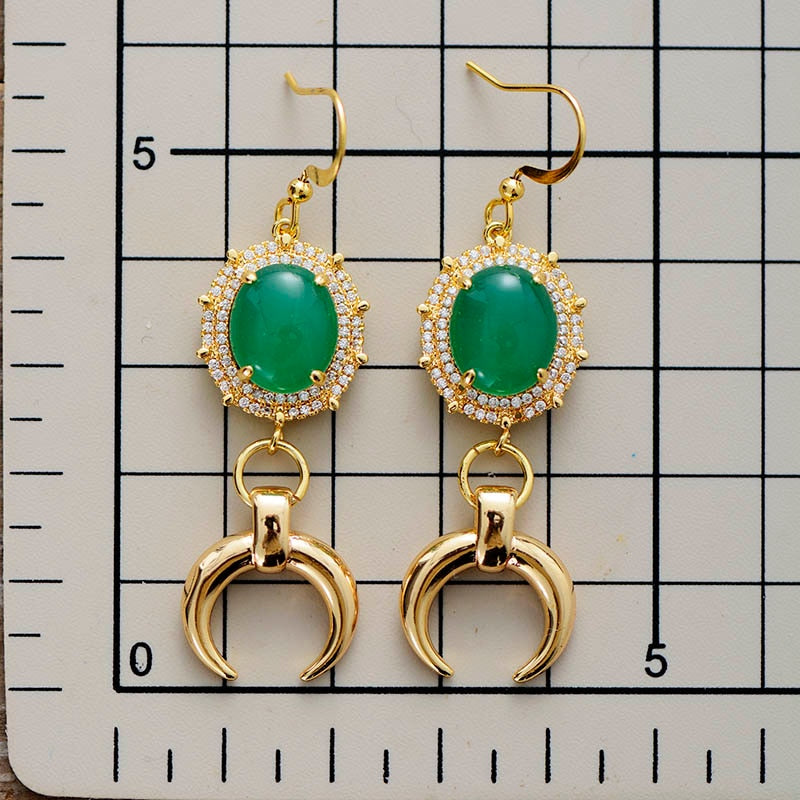 Emerald Quarter Moon Drop Earrings