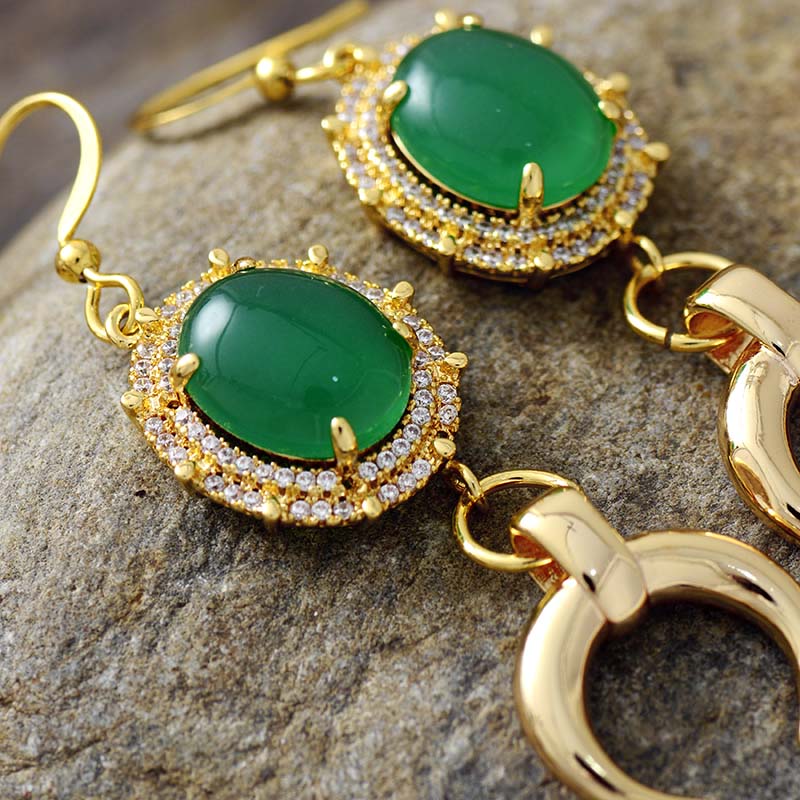 Emerald Quarter Moon Drop Earrings