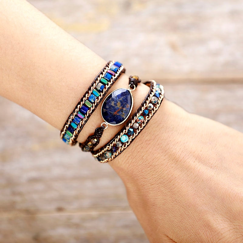 Kaleidoscope Sodalite Beaded Wrap Bracelet