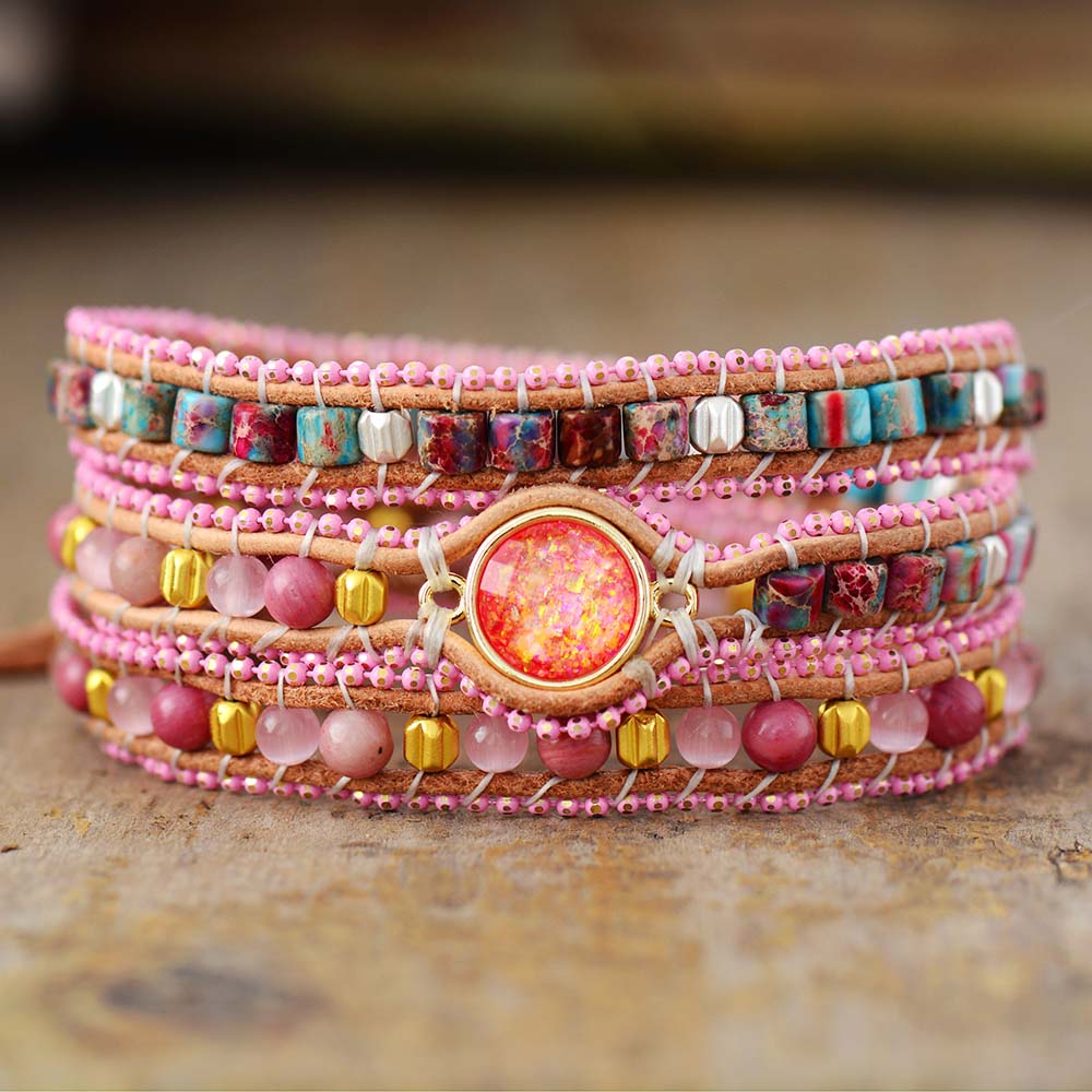 Pink Jasper Stone Boho Bracelet