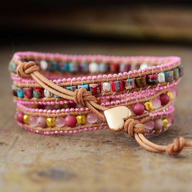 Pink Jasper Stone Boho Bracelet