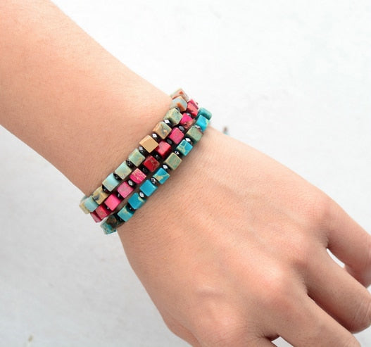 Colourful Square Gems Cord Bracelet