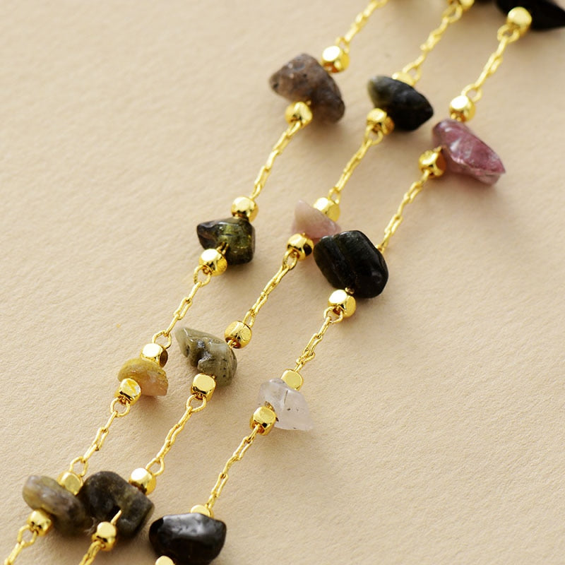 Natural Tourmaline Gold Chain Multi-Layer Bracelet