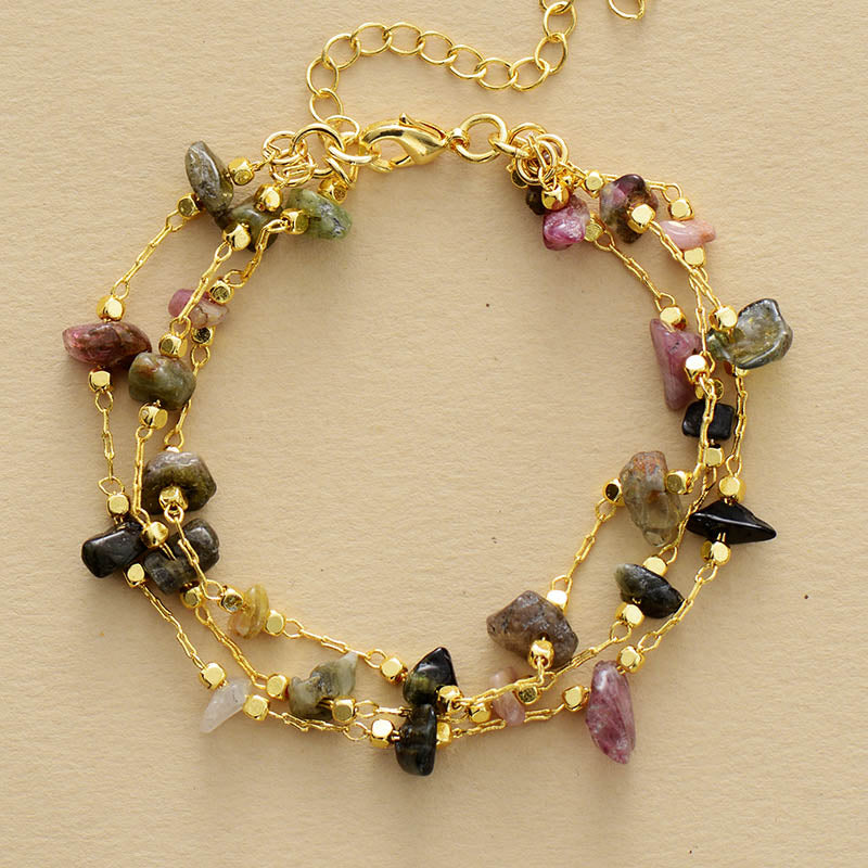 Natural Tourmaline Gold Chain Multi-Layer Bracelet