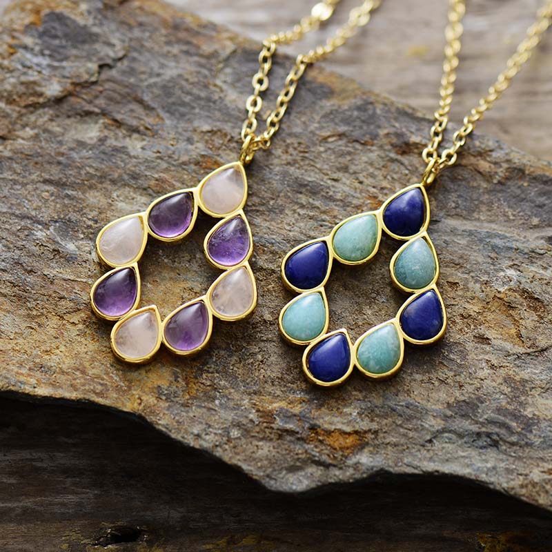 Amethysts Amazonite Teardrops Pendant Necklace