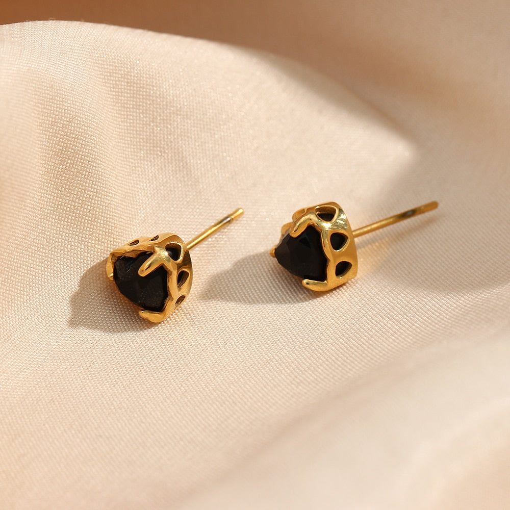 Zirconia Heart Stud Earrings