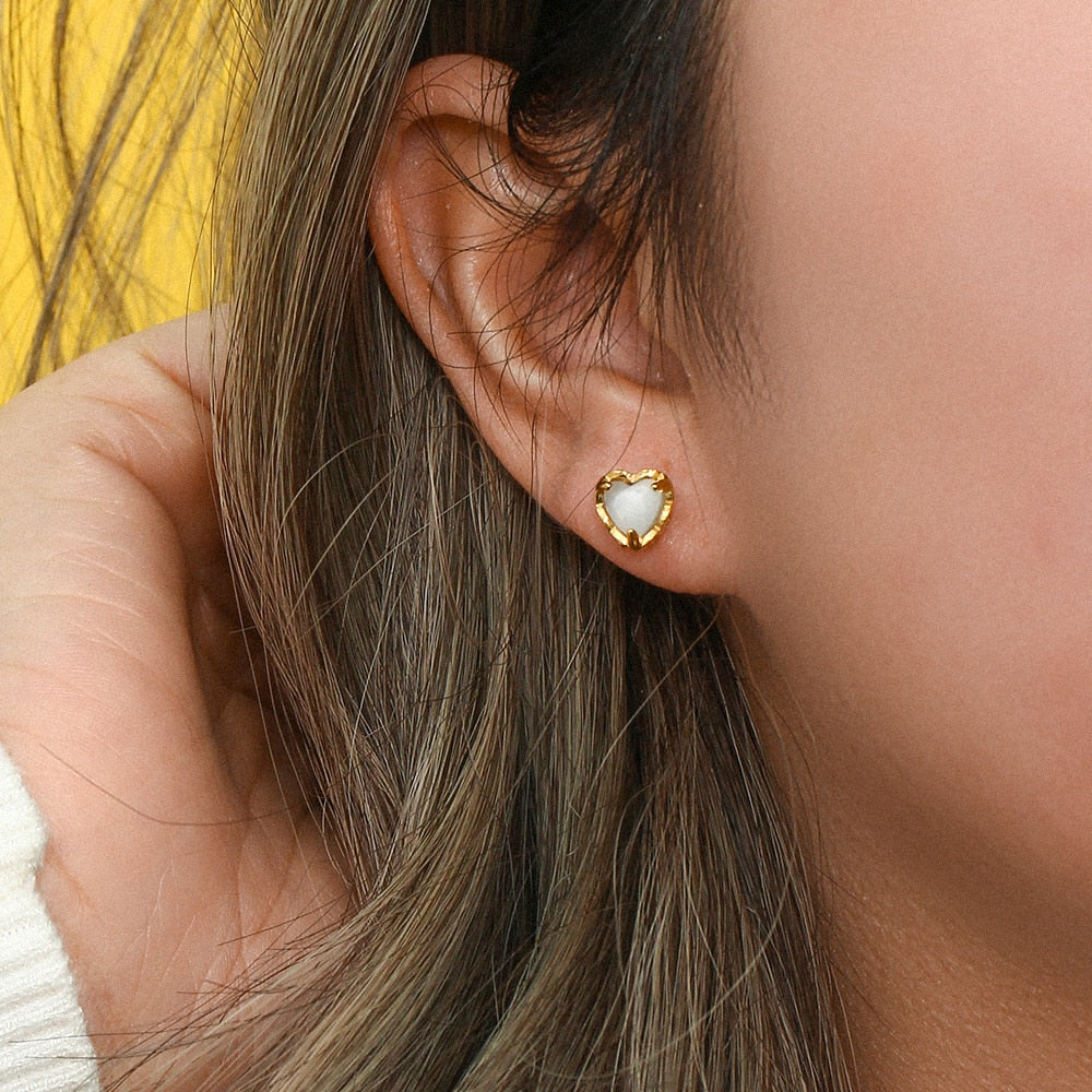 Zirconia Heart Stud Earrings